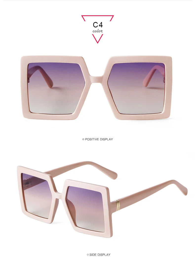 Retro Pink Big Frame Square Sunglasses Vintage Gradient Lens UV400 Protection