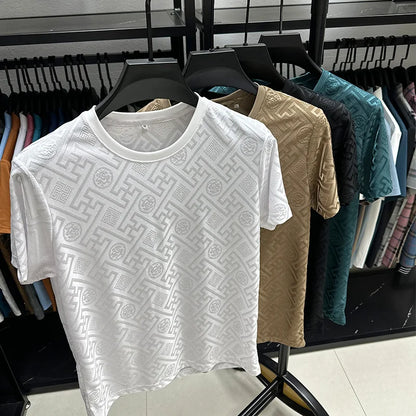 Silk Breathable Short Sleeve Men O-neck Top Cool Comfortable T-shirt
