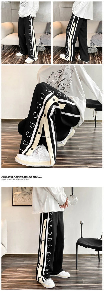 Harajuku Wide leg Sweatpants Oversize Men Side Button Baggy Pants Casual Sport Split Basketball Women Track Trousers