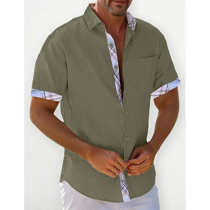 Solid Color Casual Shirt - Fashionable Street Style - Business Linen Material - Men's Short Sleeve Shirt