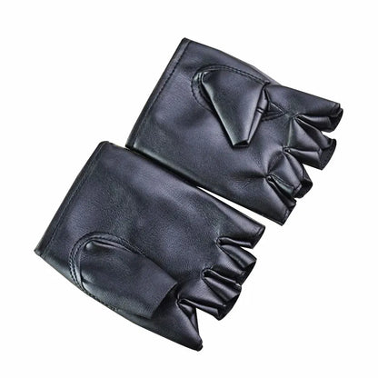 Unisex Black Leather Fingerless Gloves Solid Half Finger Driving Men  Punk Gloves
