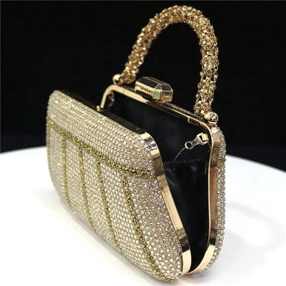 Exquisite Evening Bag With Diamond Design Fashion Handle Clutch Rhinestone Embellished Long Chain Bag