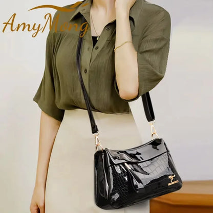 3 Layers Women Handbag Purses Luxury Designer Patent Leather Shoulder Messenger