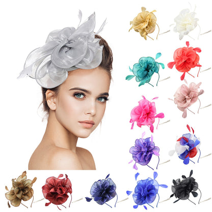 Feather Flower Hat Headpiece Cocktail Tea Party Hairpin Wedding Church