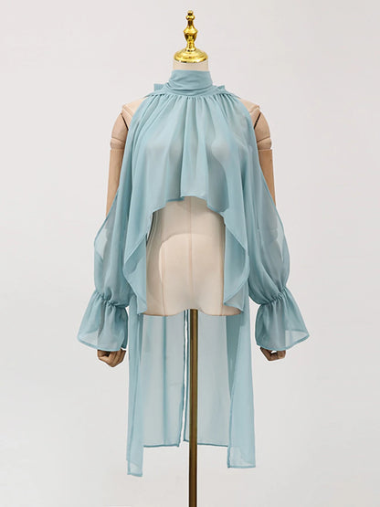 Chiffon Blouse Ladies Off shoulder Lantern Long Sleeve Design Top