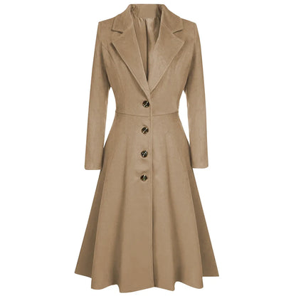 Lapel Button Long Trench Coat Windbreak Overcoat Women Jacket