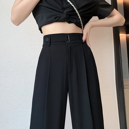 Women's Casual Pants Wide Leg Pants Solid Color High Waist Loose Trousers