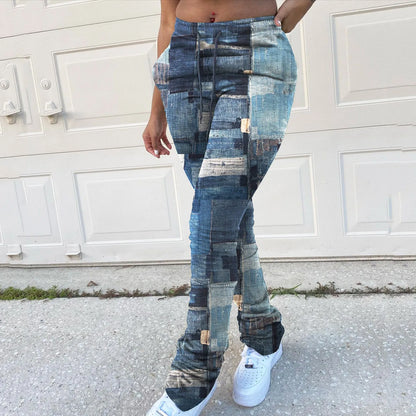 Cargo Casual Jeans Print Long Pocket Pant Wide Pants Women