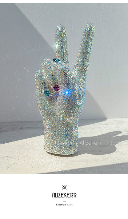 Victory Hand Shaped Diamond Evening Luxury Designer Unique Stylish Rhinestone Purse