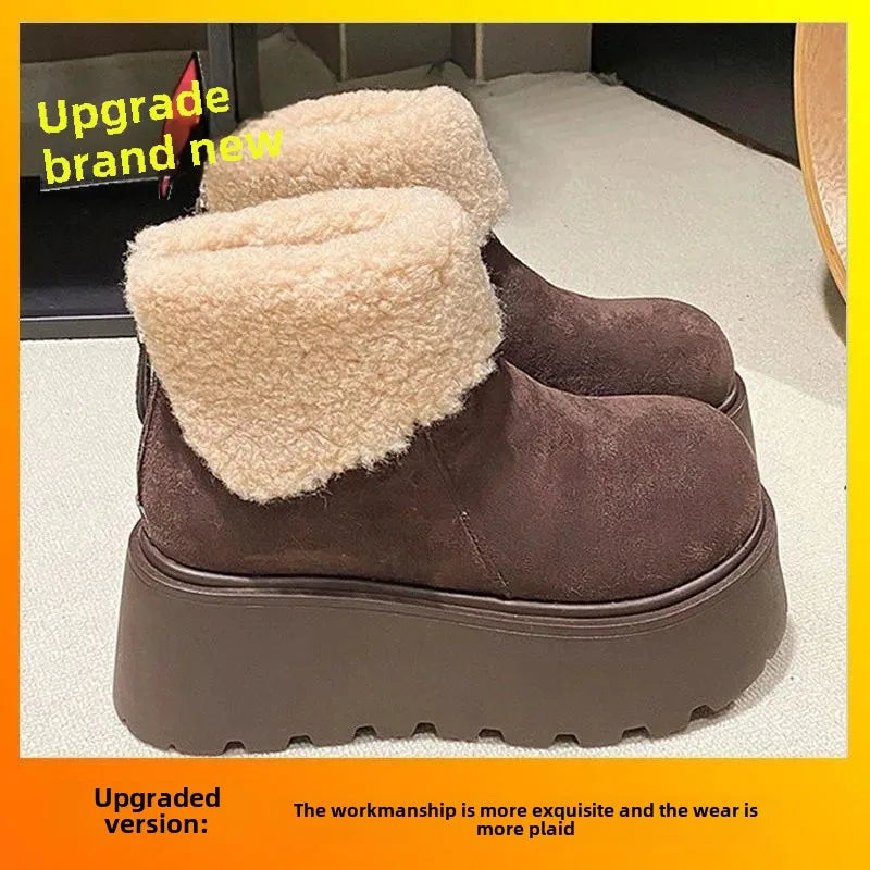 Thick Bottom Warm Anti-Slip Cotton Snow Boots Women's Winter Fleece Lined Booties Non-Slip Rubber Sole Ankle Boots