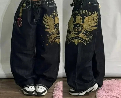 American Retro Cleanfit Fashion Print Baggy Jeans Women's Y2K Popular Casual Joker Gothic High Waist Wide-Leg pants Street Wear