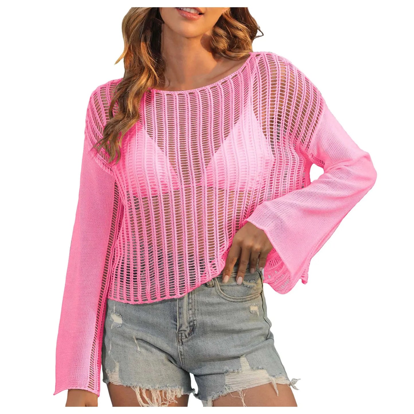 Womens Beach Blouse Lace Strap Long Cardigan Beach
