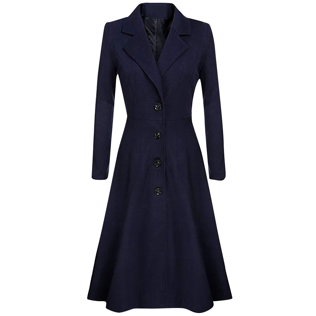 Lapel Button Long Trench Coat Windbreak Overcoat Women Jacket