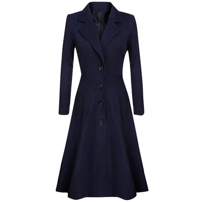Lapel Button Long Trench Coat Windbreak Overcoat Women Jacket