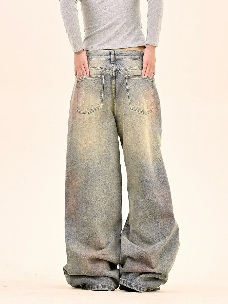 American Fashion Tie-Dye Graffiti Straight Leg Wide Jeans Straight Leg Loose Jeans Hip-hop Street Baggy Jeans