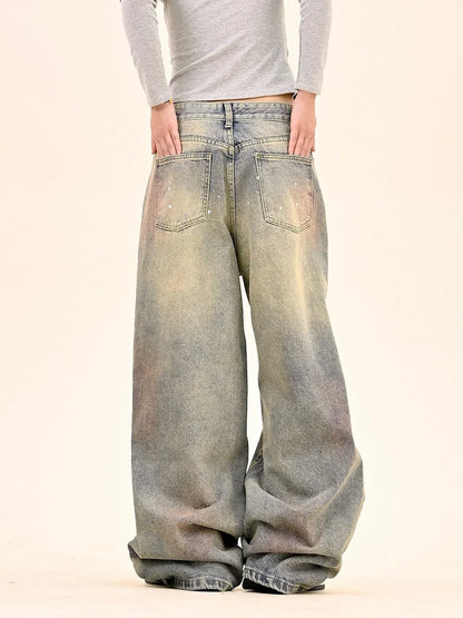 American Fashion Tie-Dye Graffiti Straight Leg Wide Jeans Straight Leg Loose Jeans Hip-hop Street Baggy Jeans