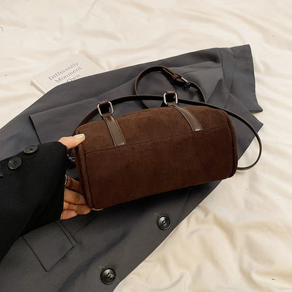 Women Suede Shoulder Bag Adjustable Strap Boston Bag with Interior Pocket Top Handle Bag Zipper Handbag for Work Travel