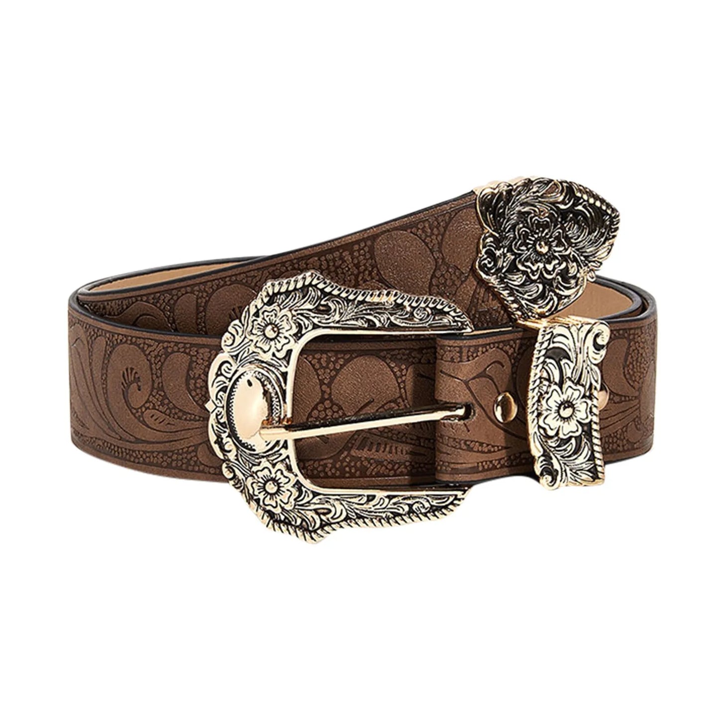 Western Belt Carved Men'S And Women'S Retro Belt Flower Leather