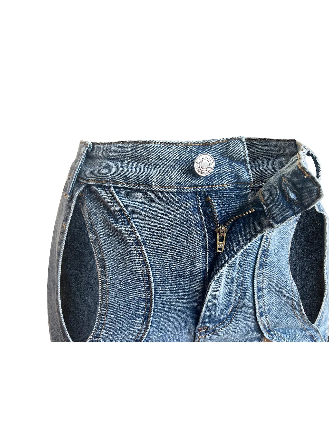 Vintage Cutout Hollow Out Criss Cross Straight Denim Pants High Waist Wide Leg Jeans Trousers