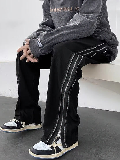 Streetwear Side Split Zipper Loose Casual Straight Parachute Long Trousers