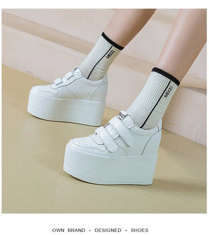 High quality 12cm Synthetic Genuine Leather Boot Ankle Platform Wedge High Brand Chunky Sneaker Shoes
