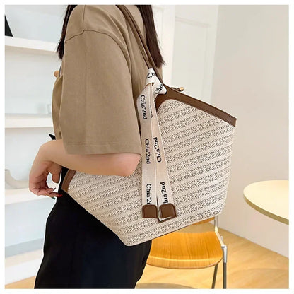 Straw Beach Bag Vintage Handmade Woven Shoulder Bag Raffia circle Rattan bag Bohemian