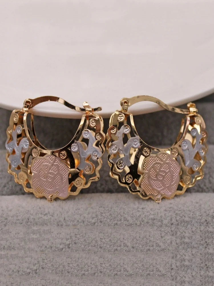 Gold Color Hollow Out Hoop Earrings For Women