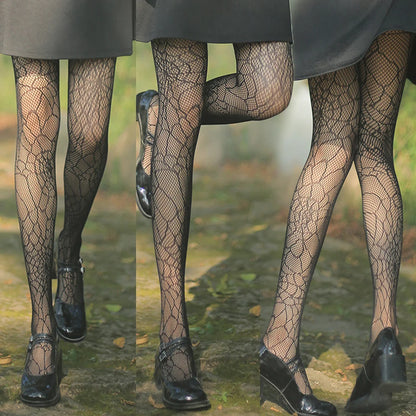 Goth Fishnet Pantyhose Spider Web Patterned Hollow Out Mesh Tights