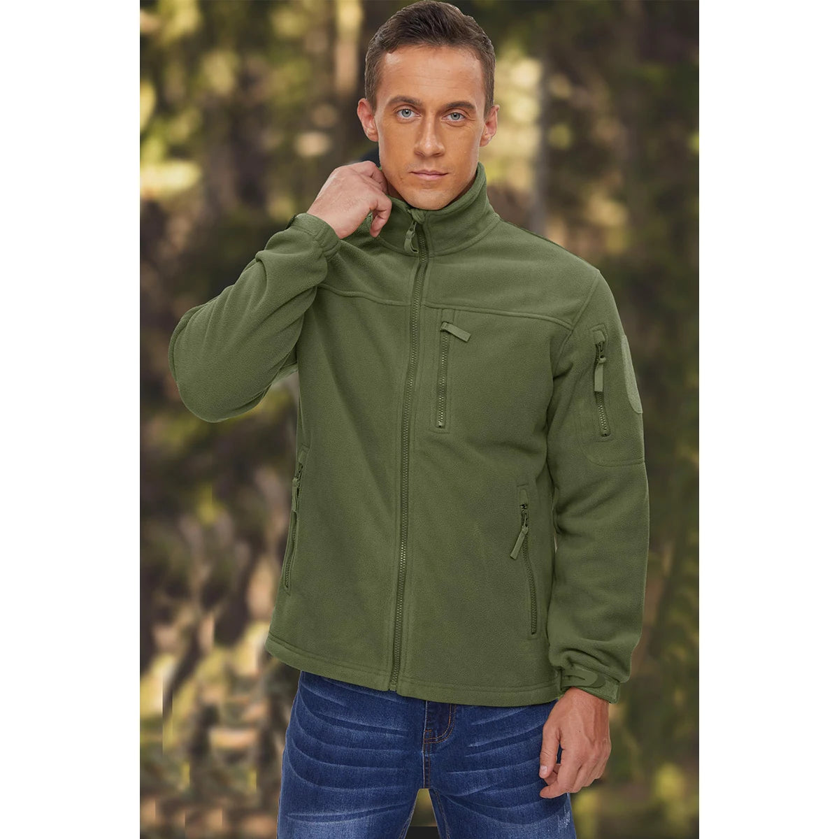 Men's Fleece Jacket Soft Warmth Windproof Full Zip Up Coat Multiple Zipper Pockets Hiking Working Outdoors Windbreaker