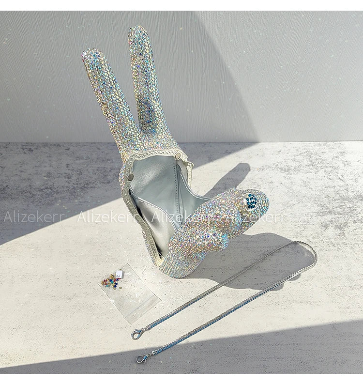 Victory Hand Shaped Diamond Evening Luxury Designer Unique Stylish Rhinestone Purse