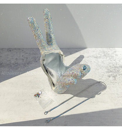 Victory Hand Shaped Diamond Evening Luxury Designer Unique Stylish Rhinestone Purse