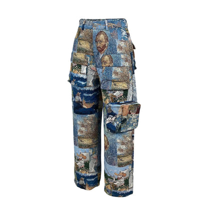 3D Print Wide Leg Cargo Active Hip Hop Straight Sweatpants Trousers