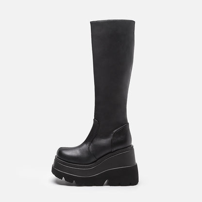 Wedge-heeled Mid-tube Boots Ladies Gothic Style Thick-soled Motorcycle Boots