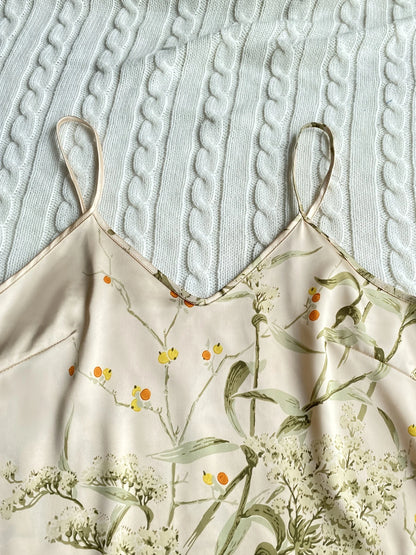 Elegant Floral Print Cami Tops   Ruffle Hem Shorts Pajama Set  Women's Sleepwear