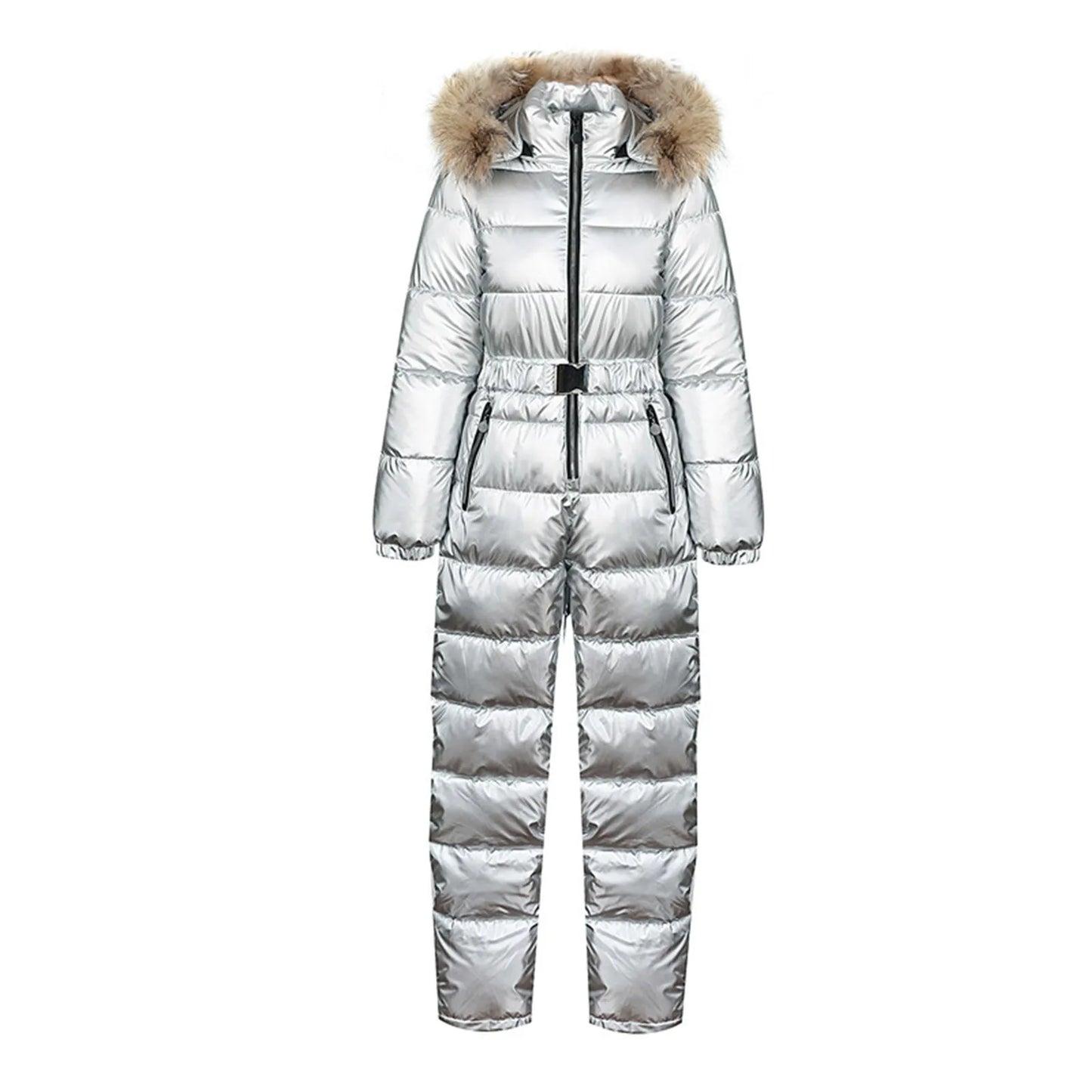 One Piece Outfit Ski Suit Winter Jumpsuit Parka Hooded Cotton Bodysuit Zipper