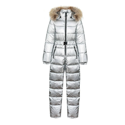 One Piece Outfit Ski Suit Winter Jumpsuit Parka Hooded Cotton Bodysuit Zipper