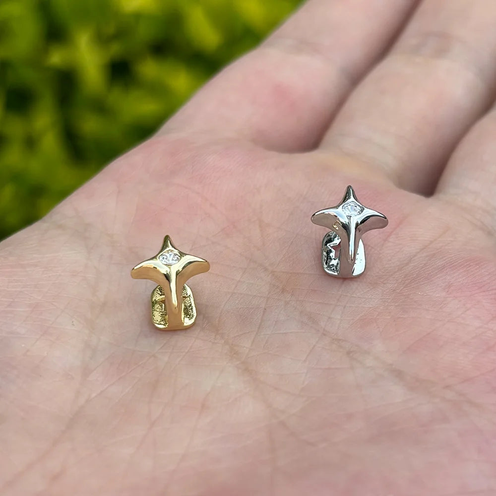 Cute CZ Stone Star Teeth Grillz Braces Gold Color Y2K Elegant Shiny Zircon Tooth Caps