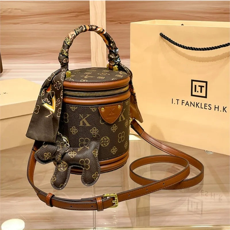 Light luxury brand women's handbag high-end sense contrasting color shoulder bag bucket bag