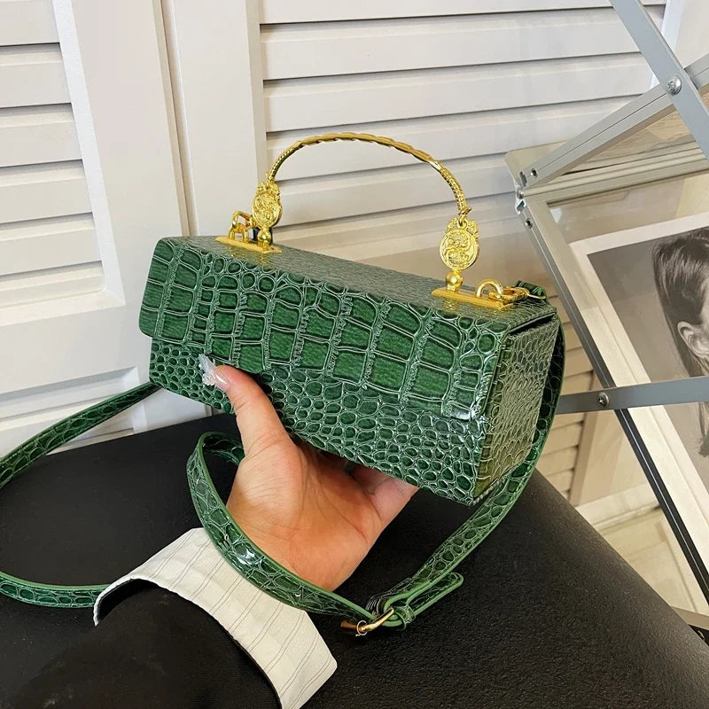 Black Crocodile Pattern Crossbody Bag Fashion Box Lipstick Pouch Designer Pu Leather