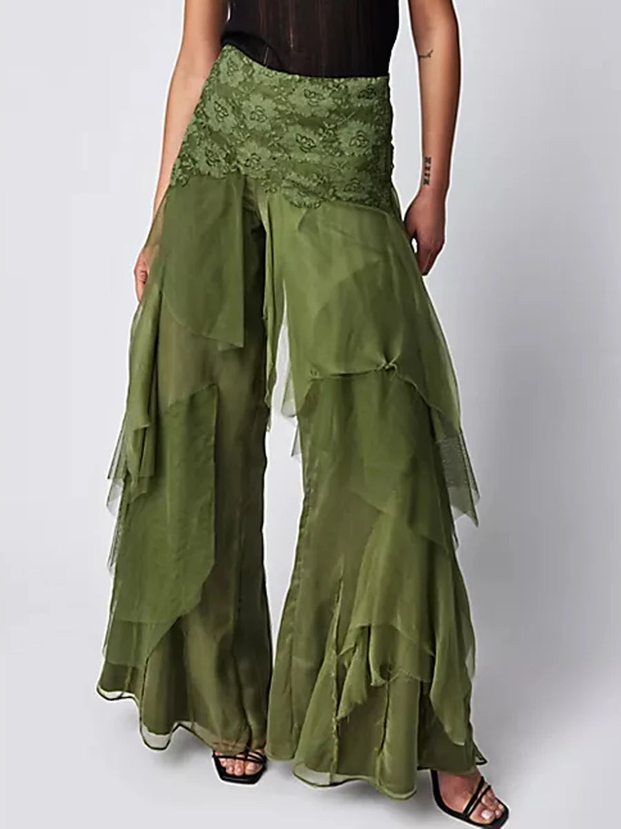 Women Y2k Aesthetic Ruffle Layered Long High Waist Wide Leg Trousers green / XL / CHINA green / L / CHINA green / XXXL / CHINA green / XL / CHINA-green / L / CHINA-green / XXXL / CHINA-green / XXL / CHINA-green / M / CHINA-green / S / CHINA-
