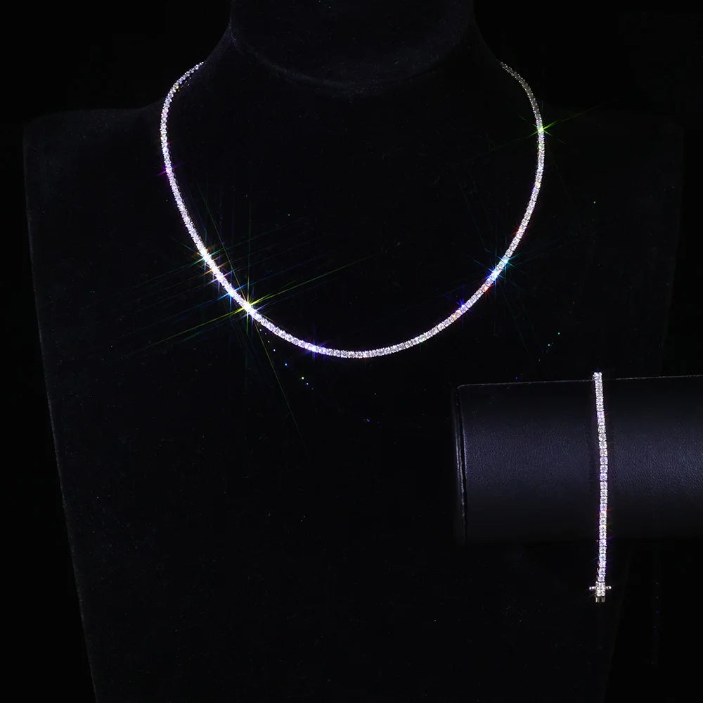 925 VVS Pass Diamond Tester Sterling Silver 2mm Moissanite Tennis Chain Necklace Women Engagement Jewelry High Quality