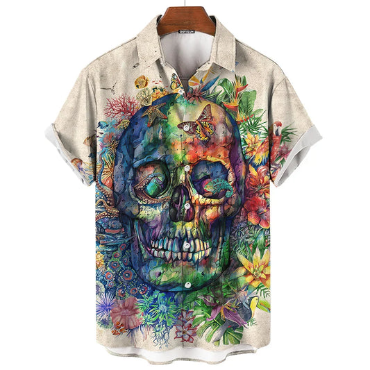 Day Of The Dead Shirt Skull Men's Shirts Skull Face 3d Print Short Sleeve Retro Loose
