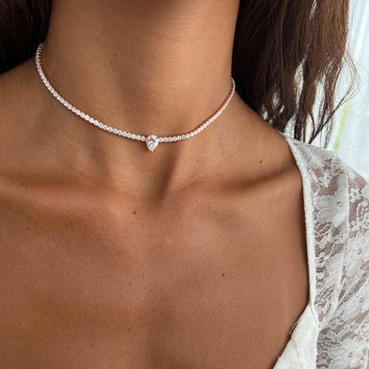 All Moissanite Tennis Necklace with Solitaire Waterdrop Diamond Riviera Necklace for Women 925 Sterling Silver Adjustable Choker