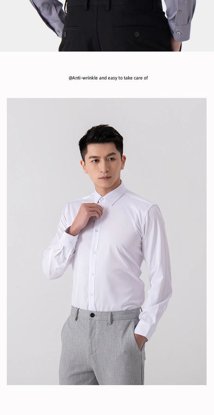 Men's Solid Color Business Shirt Formal Fashion Thin Classic Basic Long Sleeve