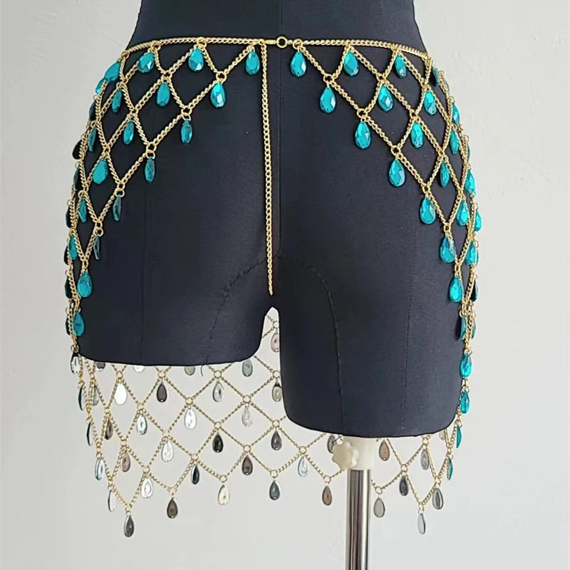 High Quality Women's Skirt Body Chain Elegant Gemstone Clothing Casual Beach Cover Up Bikini Belt Skirts Blue-35CM / One Size / CHINA Gold-35CM / One Size / CHINA Blue-35CM / One Size / CHINA-Gold-35CM / One Size / CHINA-