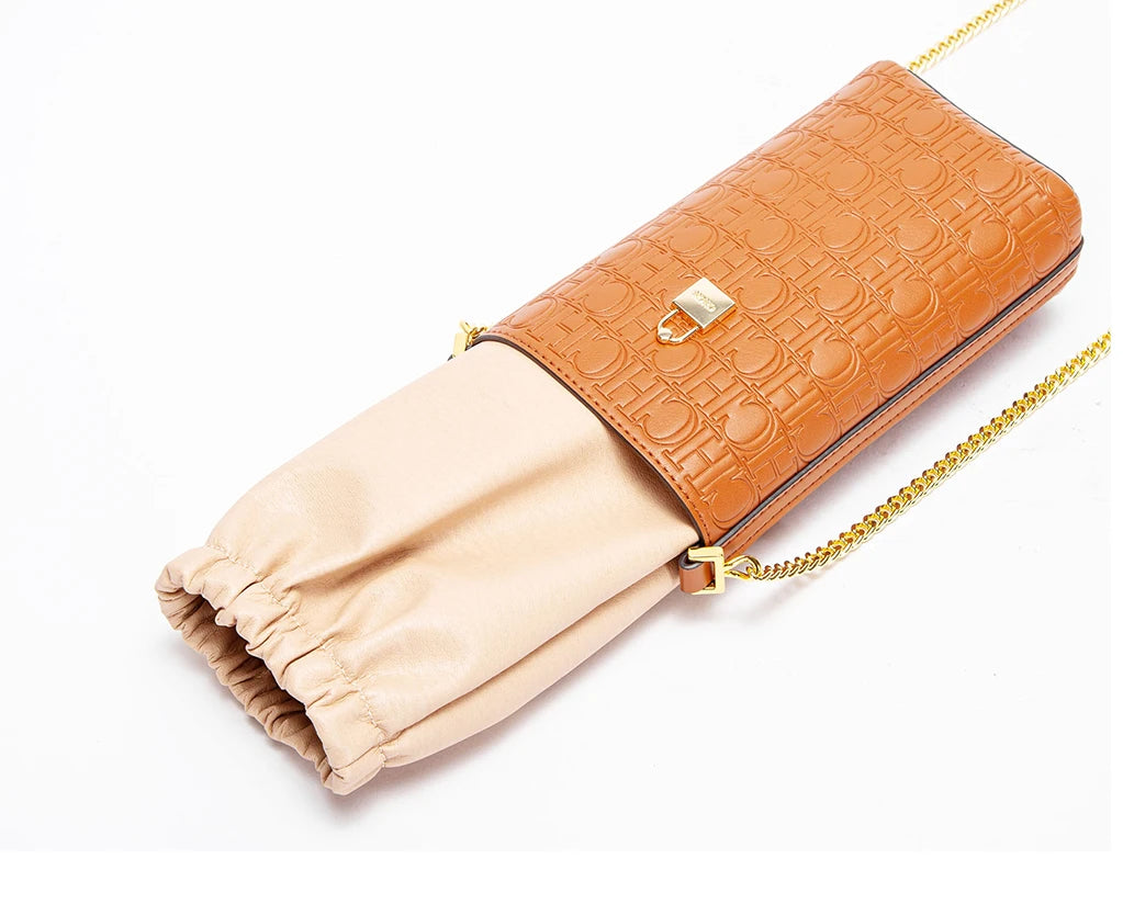 Phone Bag 2024 New Embossed Crossbody Bag High Quality Metal Chain Bag