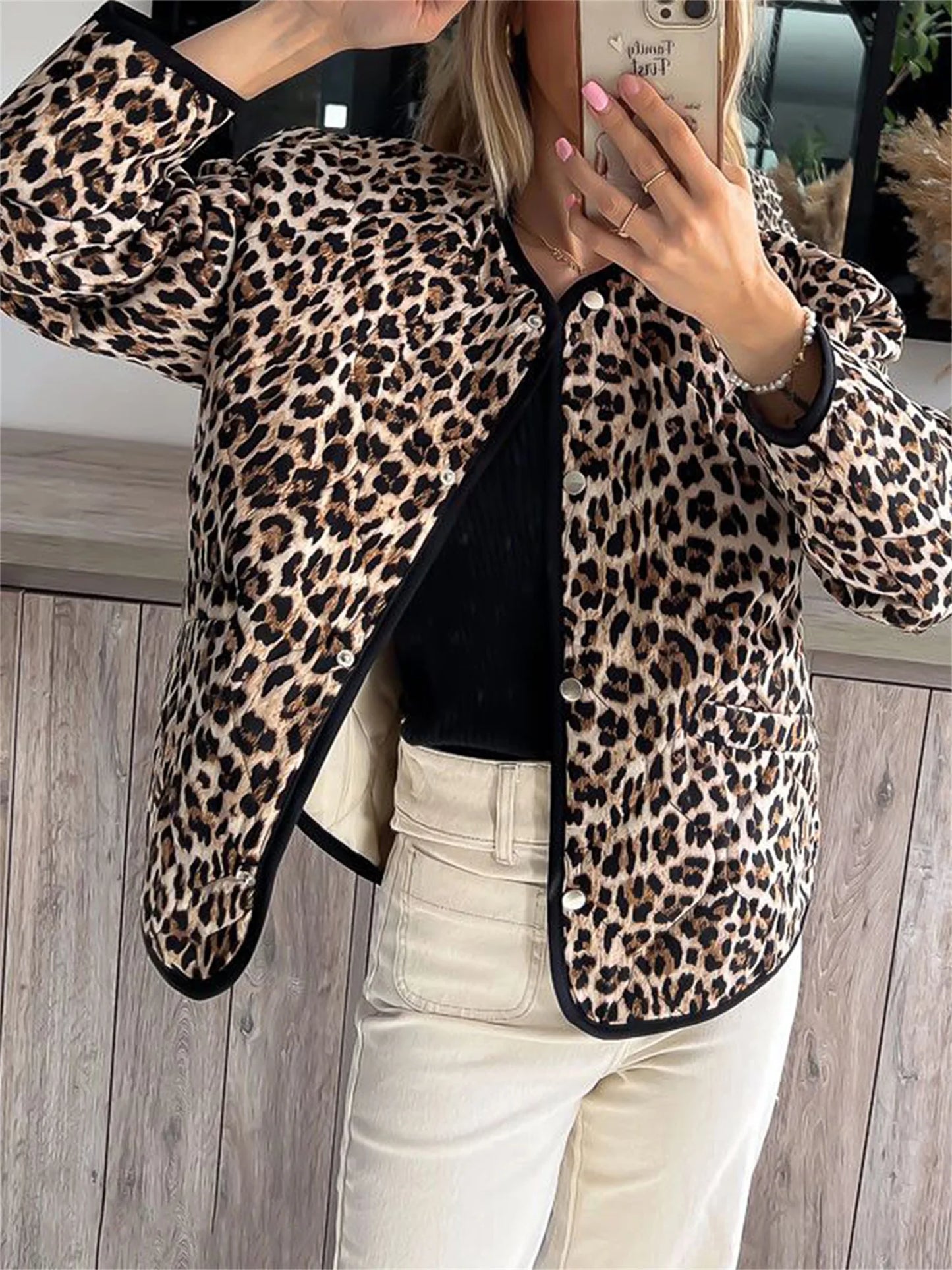 Women s Leopard Print Puffer Jacket with Hood and Faux Fur Lining Stylish Winter Coat Warm Outerwear Zip Up Parka