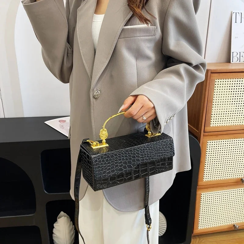 Black Crocodile Pattern Crossbody Bag Fashion Box Lipstick Pouch Designer Pu Leather