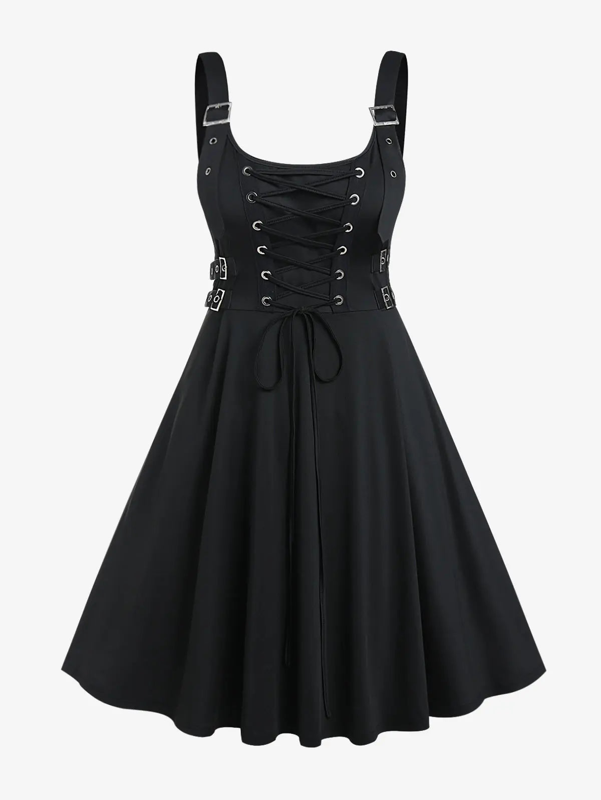 Plus Size Gothic Buckled Lace Up Midi Dress High Waist Sweetheart Neck Asymmetrical Black 01 / XL Black 01 / XXL Black 01 / M Black 01 / XL-Black 01 / XXL-Black 01 / M-Black 01 / L-Black / XXXL-Black 01 / S-Black 01 / XXXL-Black / XXL-Black / S-Black / M-Black / L-Black / XL-