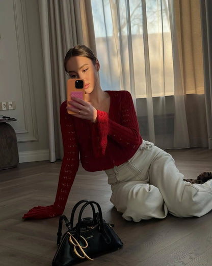 Hollow Knitted Cardigan Women's Solid Long Sleeve V Neck Short Sweater Top Female Crochet Yellow / S White / L White / M Yellow / S-White / L-White / M-White / S-Brown / L-Brown / M-Brown / S-Pink / L-Pink / M-Pink / S-Yellow / L-Yellow / M-Wine Red / L-Wine Red / M-Wine Red / S-Blue / L-Blue / M-Blue / S-